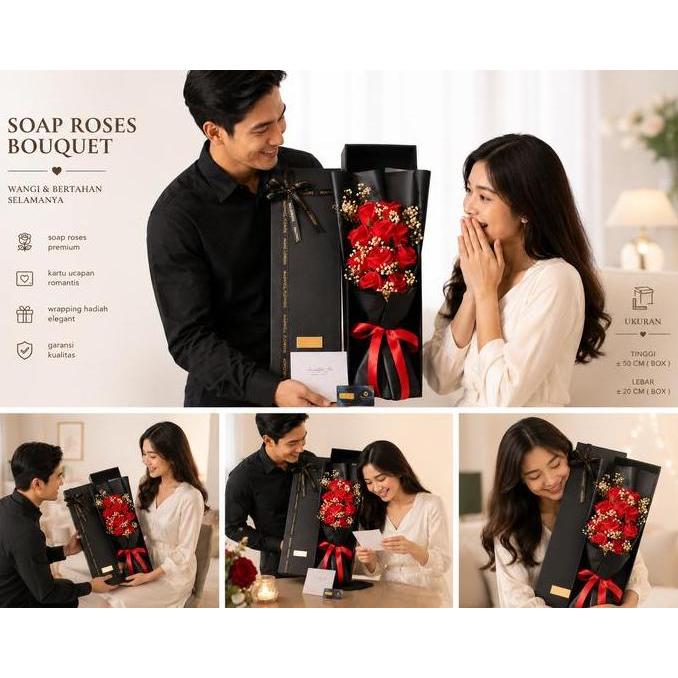 Flower- Hadiah Bunga Bouquet Buket Bunga Sabun Import Lampu Valentine Box