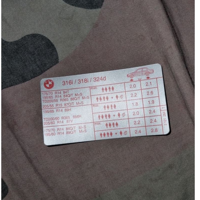 stiker label informasi ukuran dan tekanan angin ban
