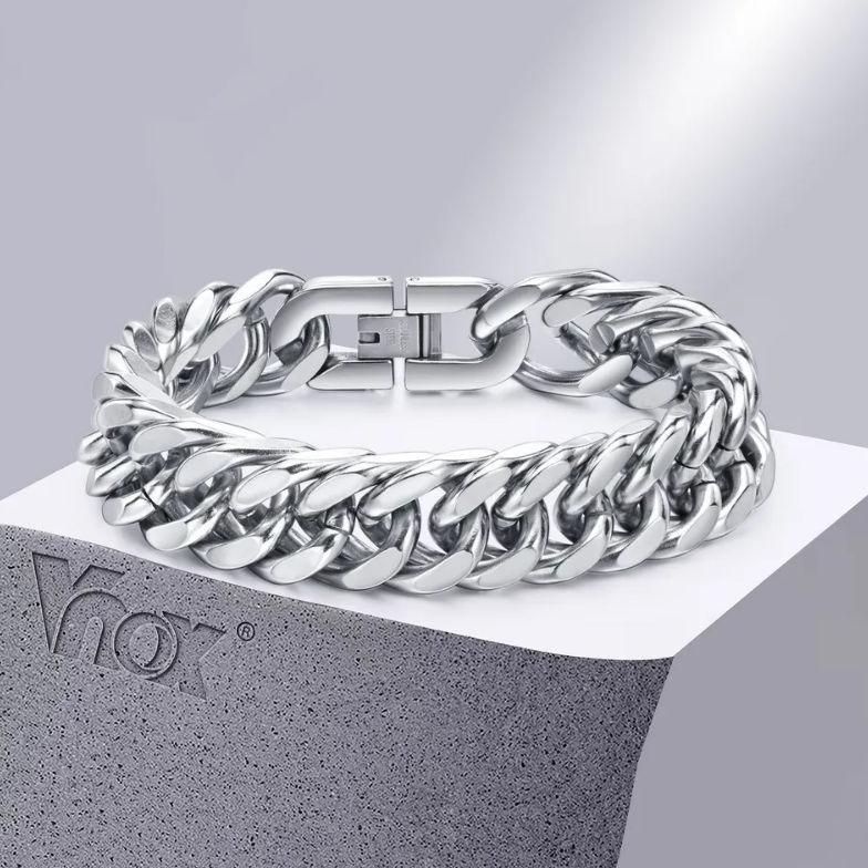 Gelang Pria Rantai Silver Titanium Stainless Steel