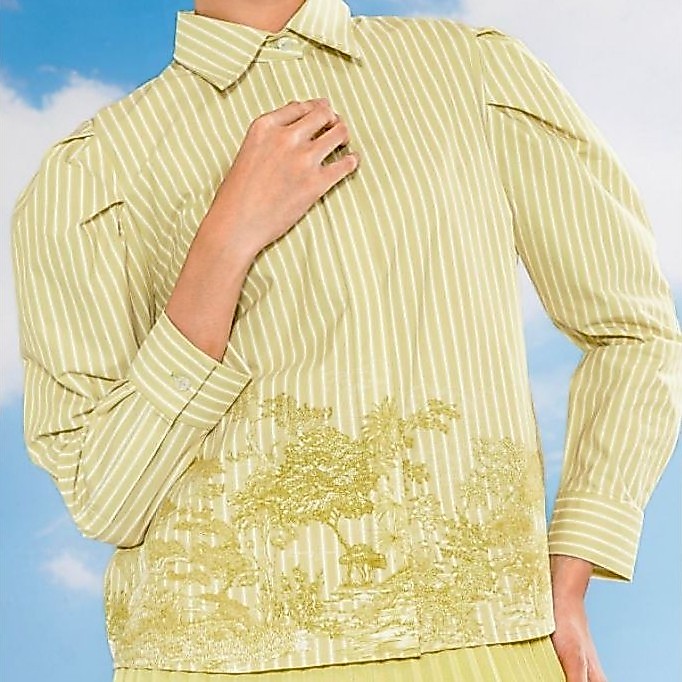 M kemeja Benang Jarum BJ Malaysia Forest Toile Puffy Shirt French Vanilla