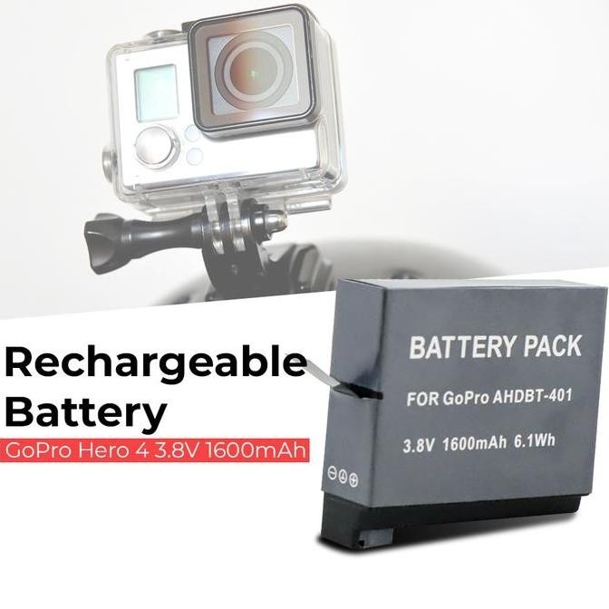 Battery Replacement & Dual Charger Gopro Hero 4 Silver - Baterai Gopro Hero 4 Black