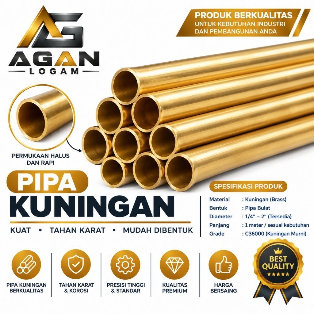 Pipa Kuningan od 25 mm id 23 mm x 1000 mm