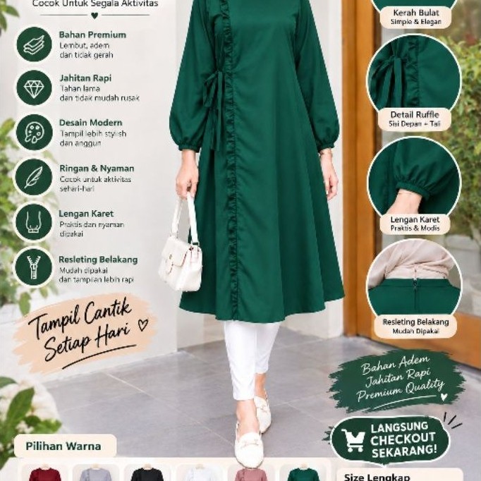 tunik rempel - tunic tunik polos - baju atasan wanita kekinian - baju remaja muslim