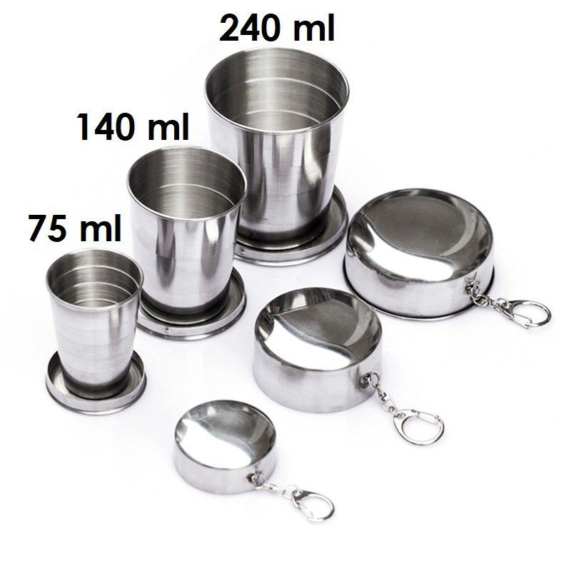 Gelas Lipat Folded Cup 140 Ml Gantung Kunci Stainless/Gantungan Kunci Gelas Lipat Stainless Steel Ca