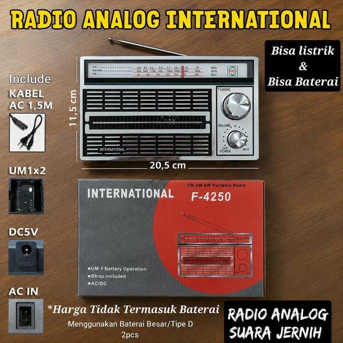TTS International Radio National F-4250 AC DC Original FM AM SW Portabel dengan Baterai Operasional 