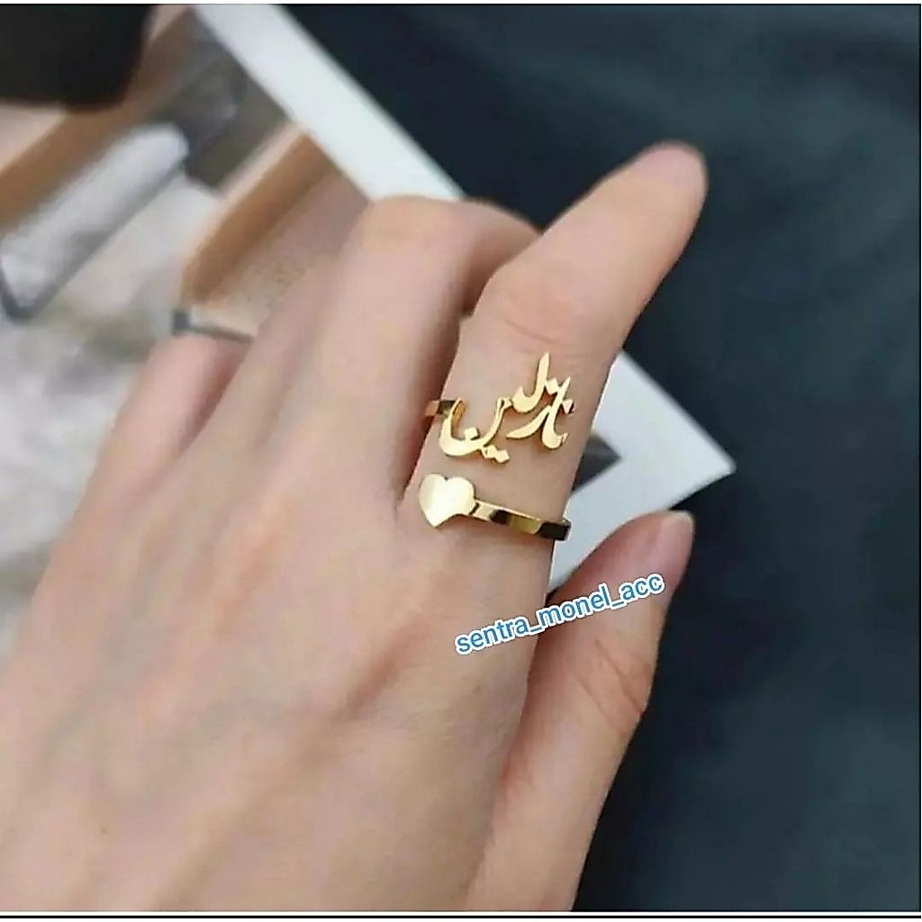 Cincin Nama font arab lapis emas Asli kualitas premium anti karat