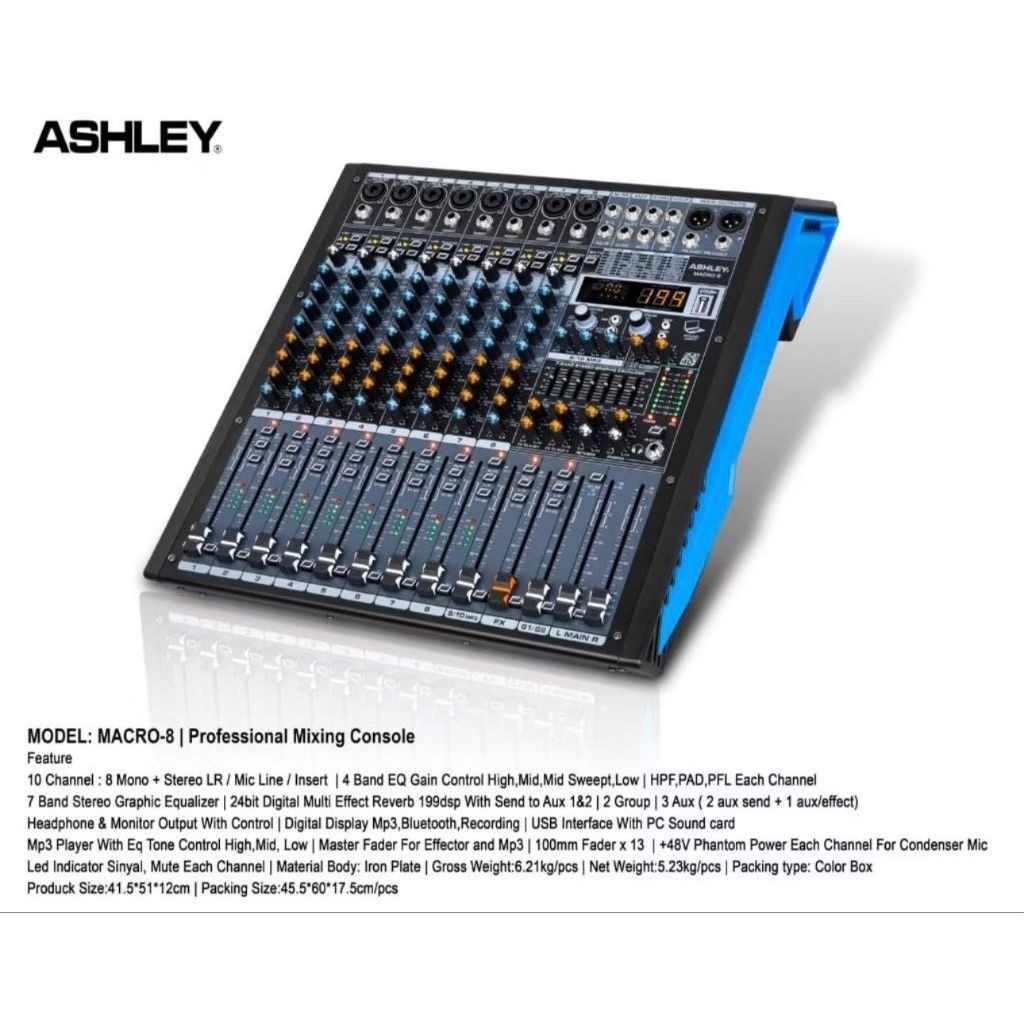 MIXER ASHLEY 8 CHANNEL EFEK ALESIS ASHLEY MACRO8 MACRO-8 MACRO 8 ORIGINAL BERGARANSI RESMI ASHLEY