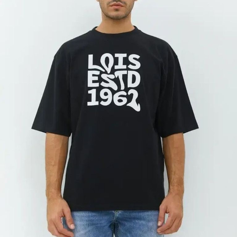 KSLO2438 LOIS ORIGINAL Kaos Pria LOIS ESTD 1962 Lengan Pendek Warna Hitam Model Oversize Kasual