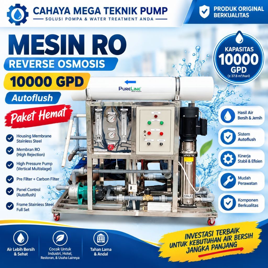 Mesin RO Reverse Osmosis 10000gpd Autoflush - paket Hemat