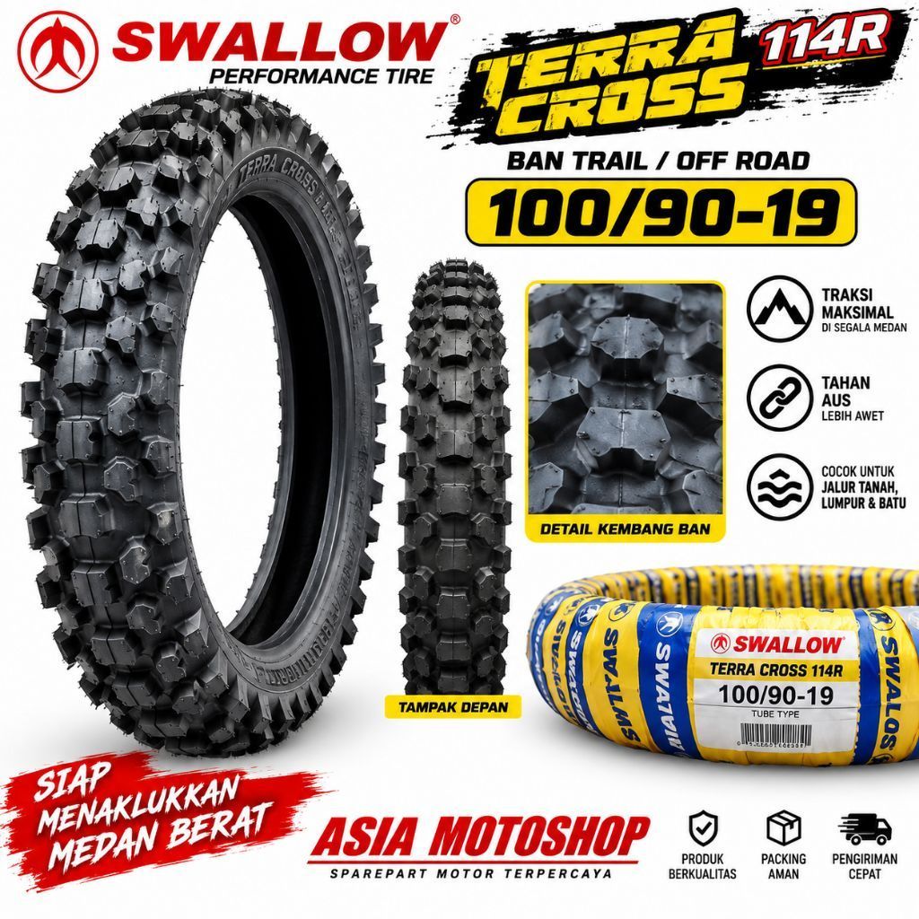 BAN LUAR MOTOR SWALLOW 100/90-19 SWALLOW TERRA CROSS RING 19 BAN SWALLOW