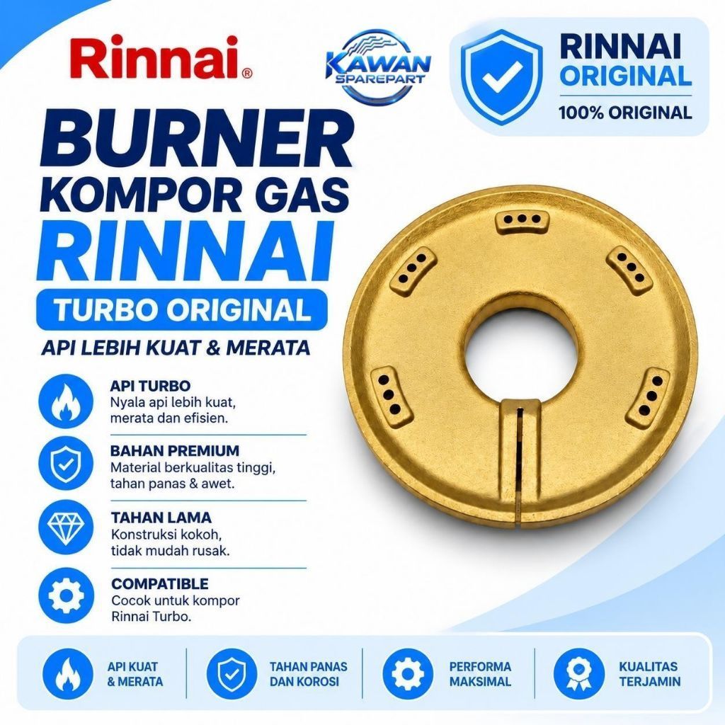 BURNER KOMPOR GAS RINNAI TURBO KUNINGAN ORI RI 712 T/RI 712 TG