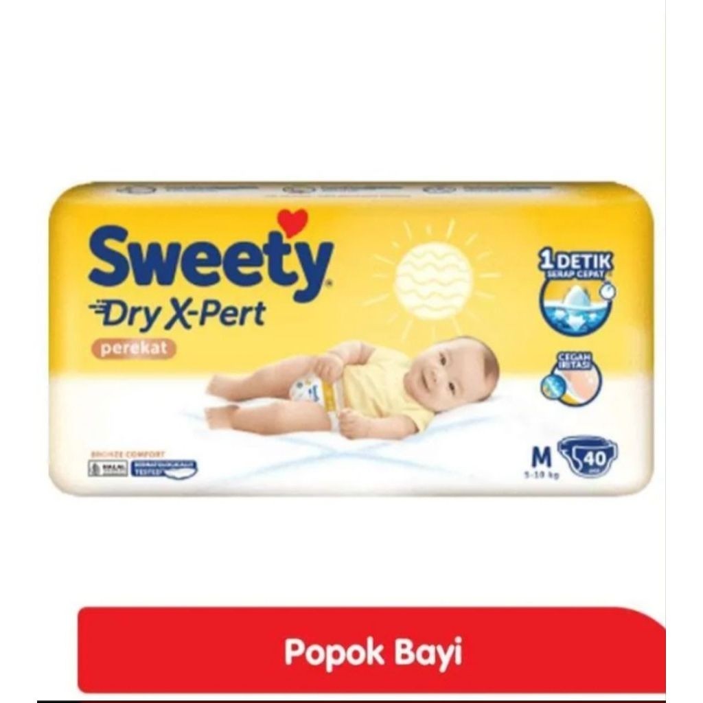 Popok Bayi Sweety Dry X-Pert perekat ukuran M 5-19 kg isi 40 pcs