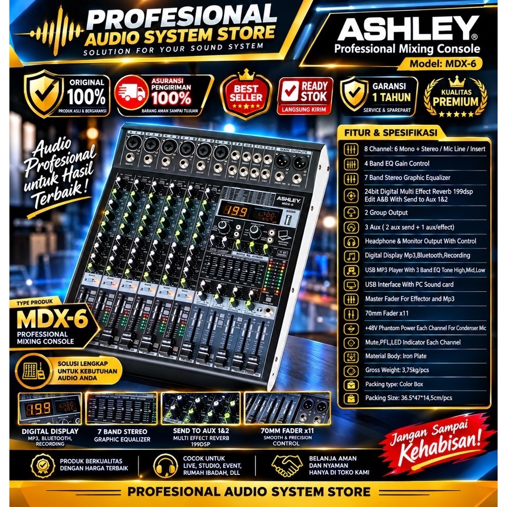 MIXER ASHLEY 6 CHANNEL EFEK ALESIS ASHLEY MDX6 MDX 6 MDX-6 ORIGINAL BERGARANSI RESMI ASHLEY