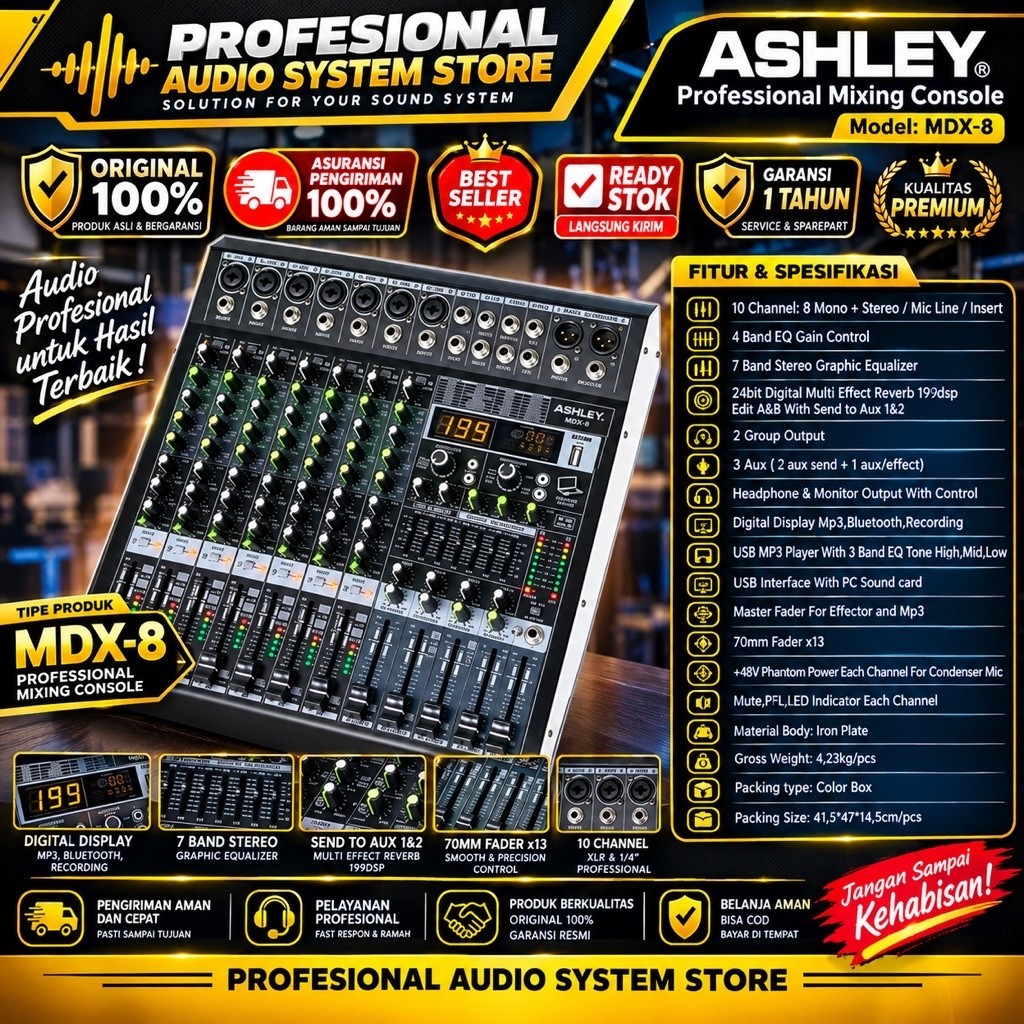 MIXER ASHLEY 8 CHANNEL EFEK ALESIS ASHLEY MDX8 MDX 8 MDX-8 ORIGINAL BERGARANSI RESMI ASHLEY
