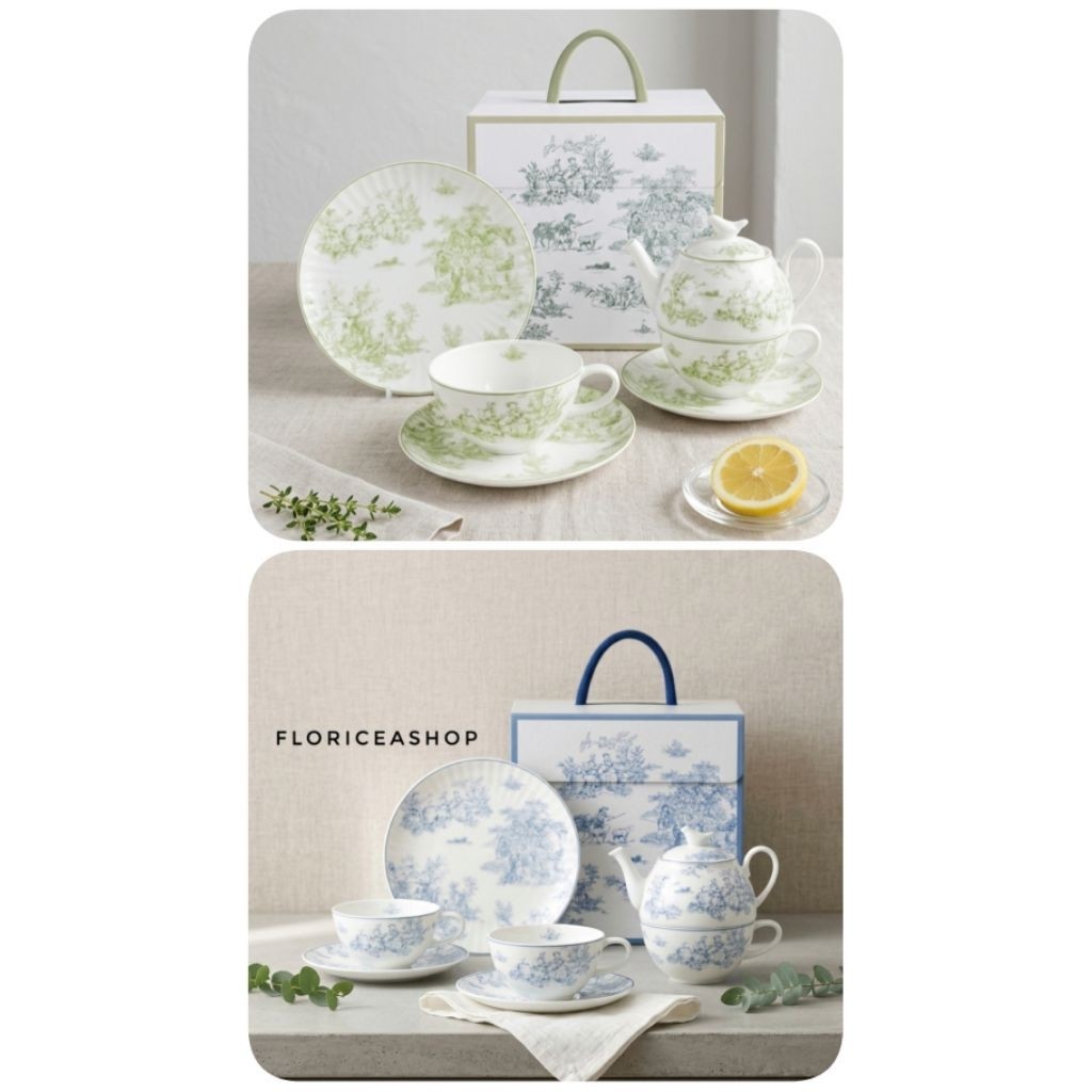Tea for one Tea Set Keramik Motif Vintage Klasik | Set Cangkir Teh & Teko Elegan | Hampers Souvenir