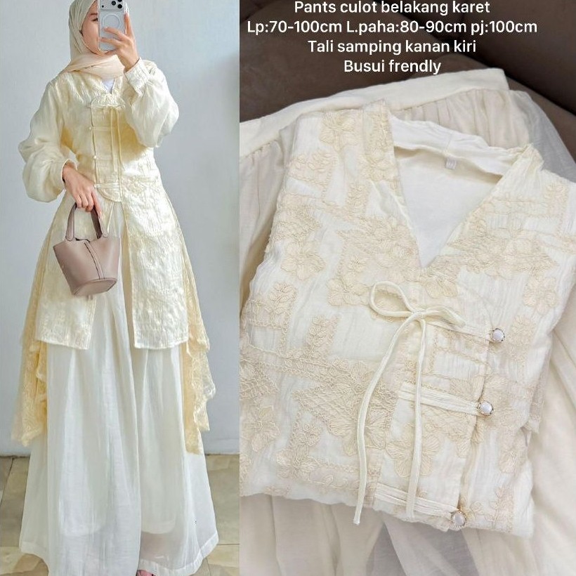 Setelan Kebaya Modern Esther Set Outher Tencel Embroidery + Celana Kulot Boom Silk Kondangan Pesta W