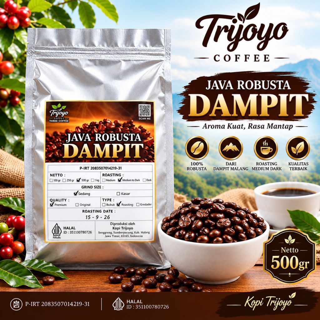 Biji Kopi Roasting Dampit 500gr Premium Robusta  Fresh Roast Original Malang Coffee Beans