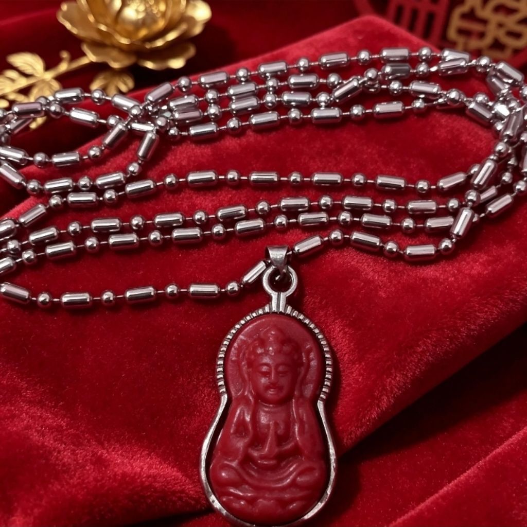 kalung tali titanium kwan im giok merah