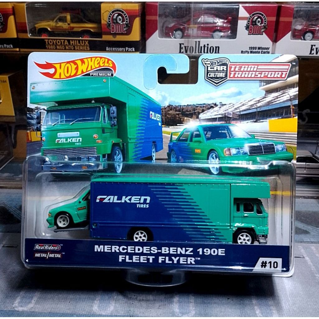 HOTWHEELS - TEAM TRANSPORT MERCEDES BENZ 190E EVO II FALKEN VARIAN VELG (RARE)