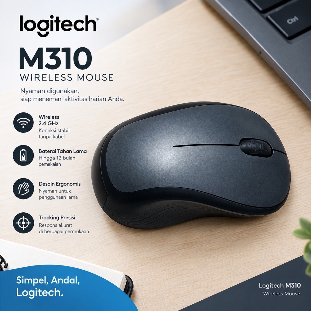 (Bekas) Logitech M310 Mouse Nirkan Wireless 2.4 GHz Desain Ergonomis Warna Hitam