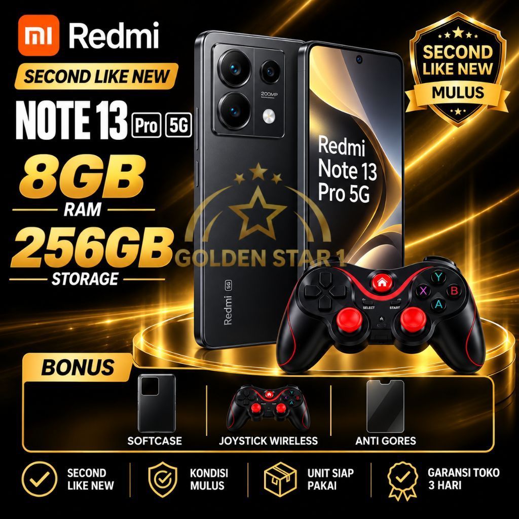 Redmi Note 13 Pro 5G 8 256 Second Like New HP Gaming AMOLED 120Hz Bonus Anti Gores Softcase Joystick