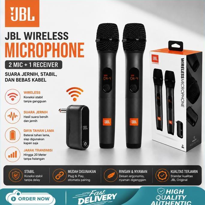 JBL Wireless Microphone Set 2 Mic Original Mic Karaoke Wireless untuk PartyBox + Receiver