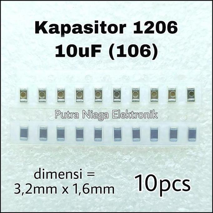 (10PCS) KAPASITOR SMD 1206 10UF CAPACITOR 10UF NON POLAR 106 PER STRIP