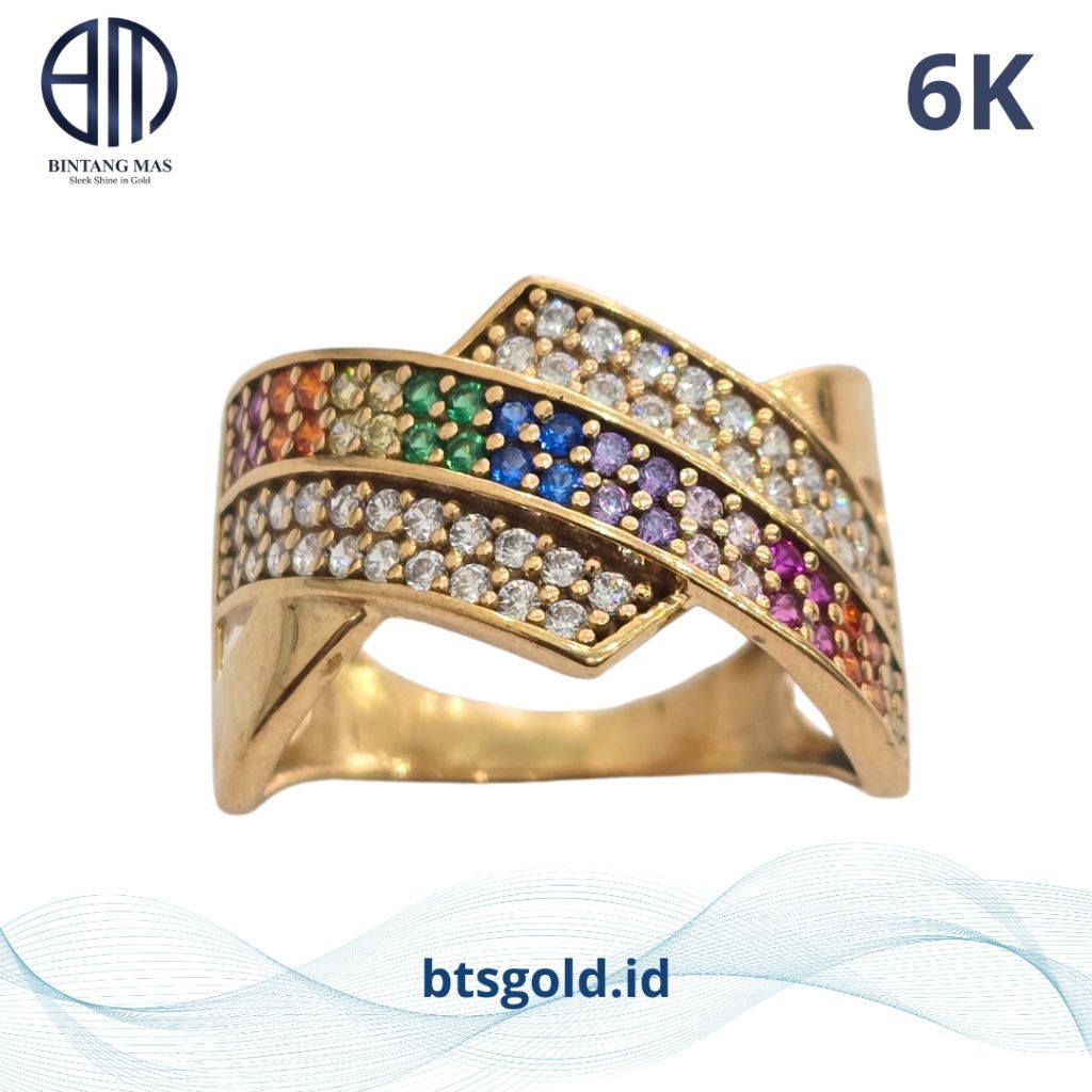 Cincin Emas Zigzag Permata Rainbow | 6K