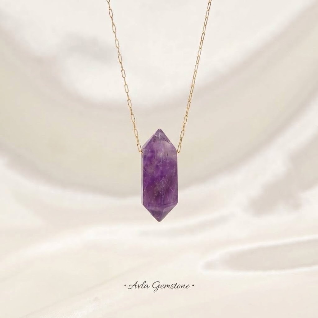 Kalung Wanita Liontin Batu Amethyst Alami - Natural Gemstone