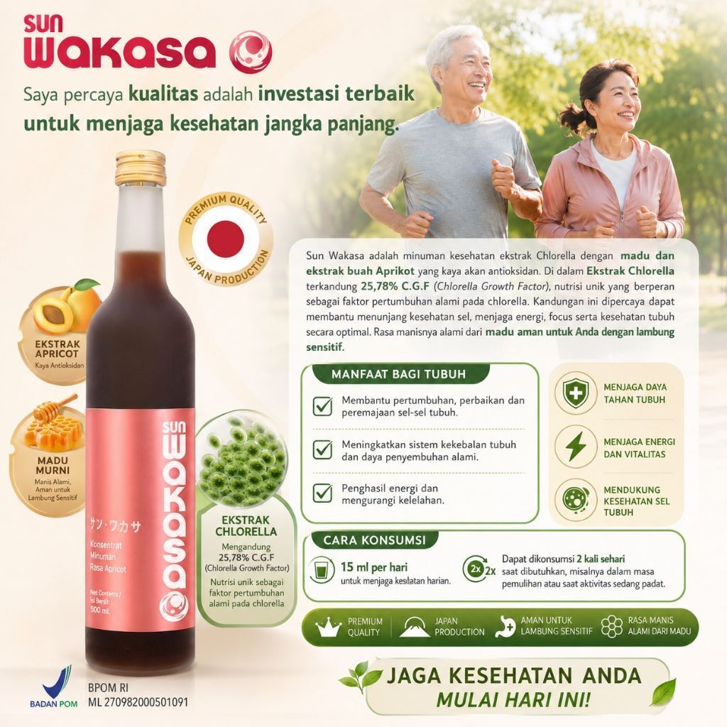 Cni Sun Wakasa Original 500 ml Suplemen Chlorella premium Jepang Untuk  Regenerasi Sel Lebih Cepat