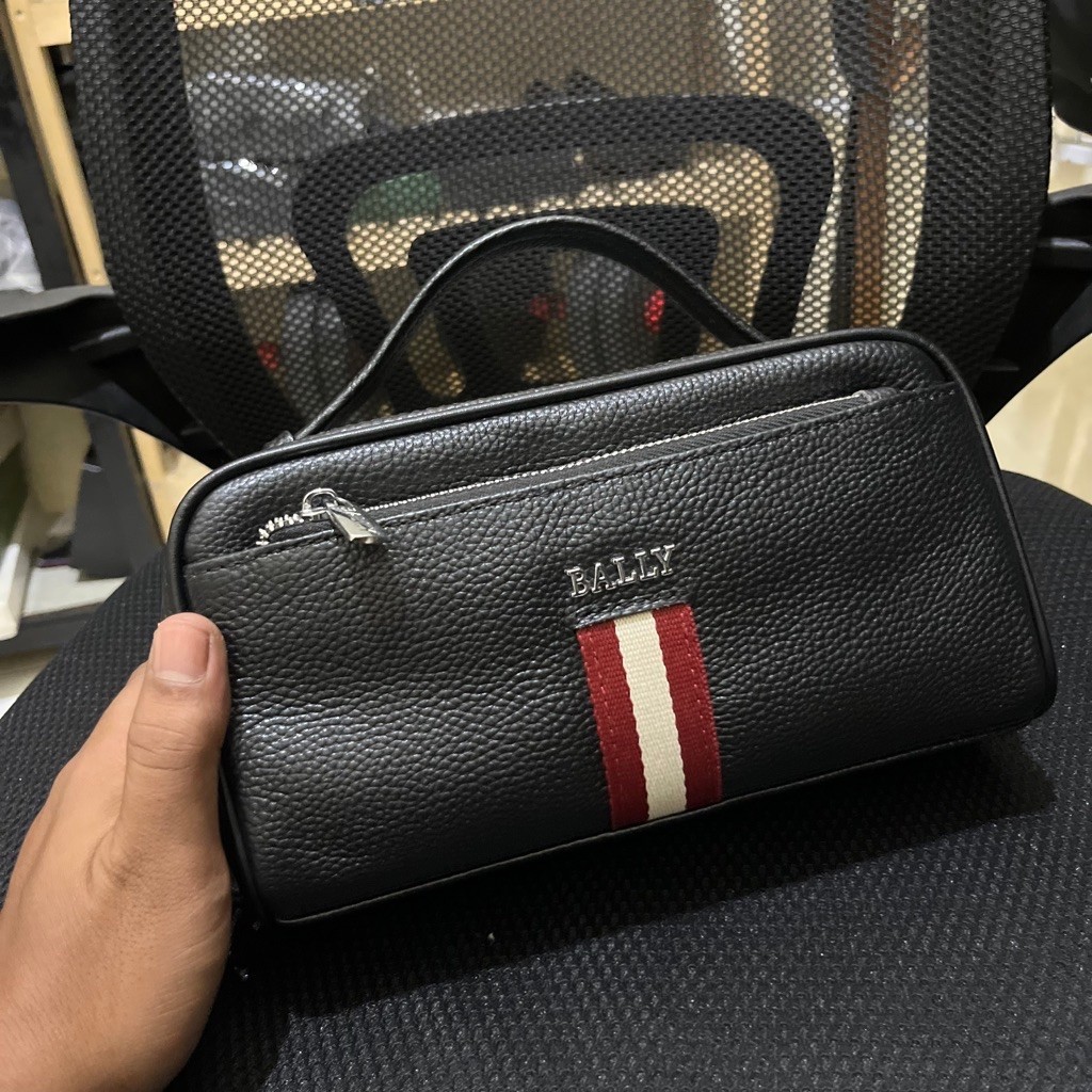 Tas pouch bag pria kulit asli BALLY tas tangan bag pria mewah