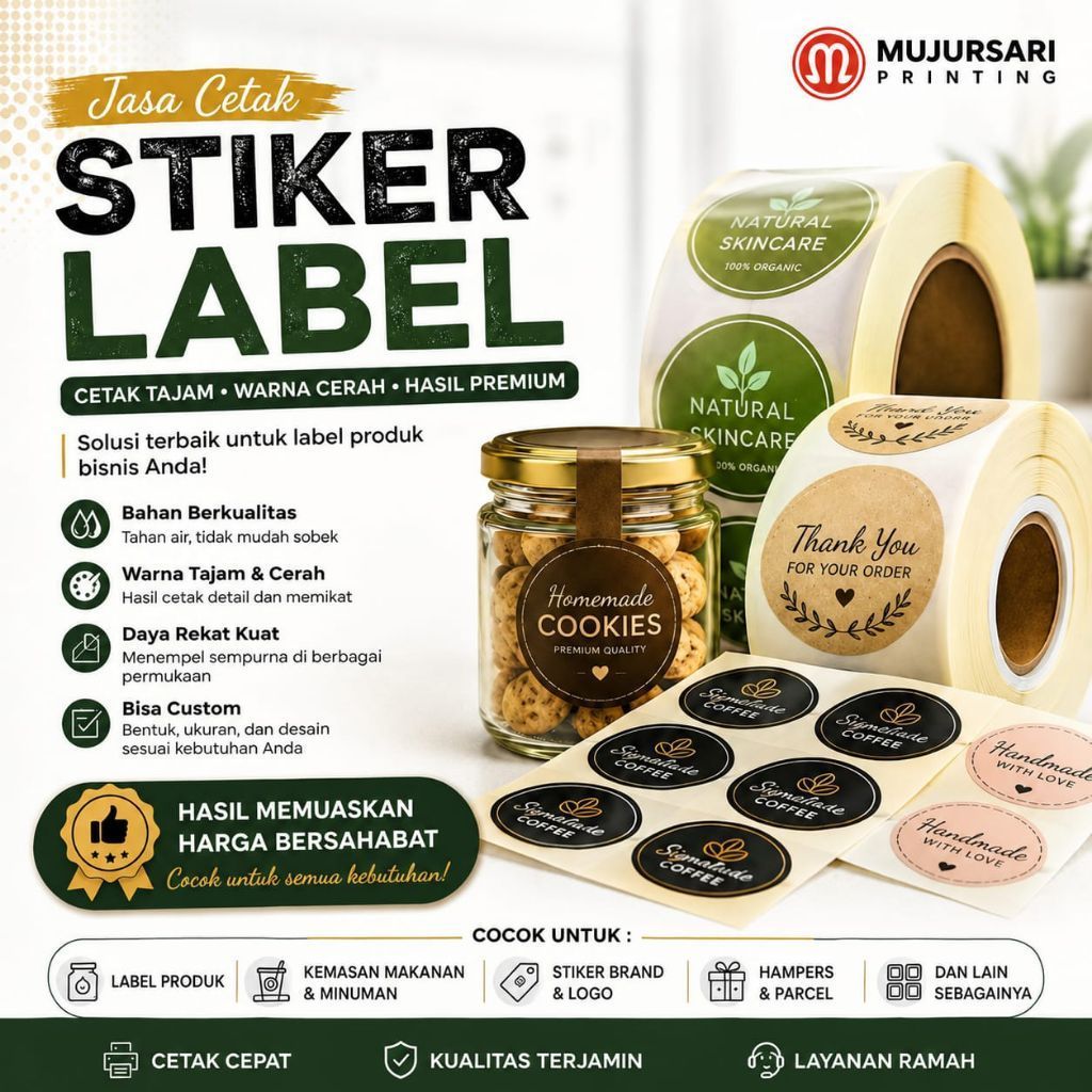 Jasa Cetak Stiker Label Custom | Stiker Produk, Kemasan & Branding | Mujursari Printing