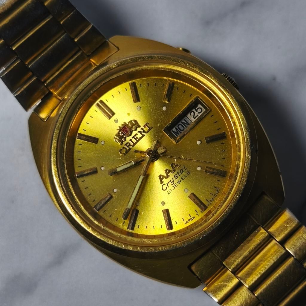 ORIENT AAA Crystal 469AA2G Automatic Gold Dial - Jam Tangan Pria Vintage Original Antik Rare