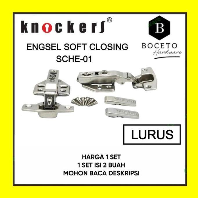 Engsel Sendok KNOCKERS / Engsel Lemari Knockers SCHE-01 Soft Closing Lurus (1 PASANG)
