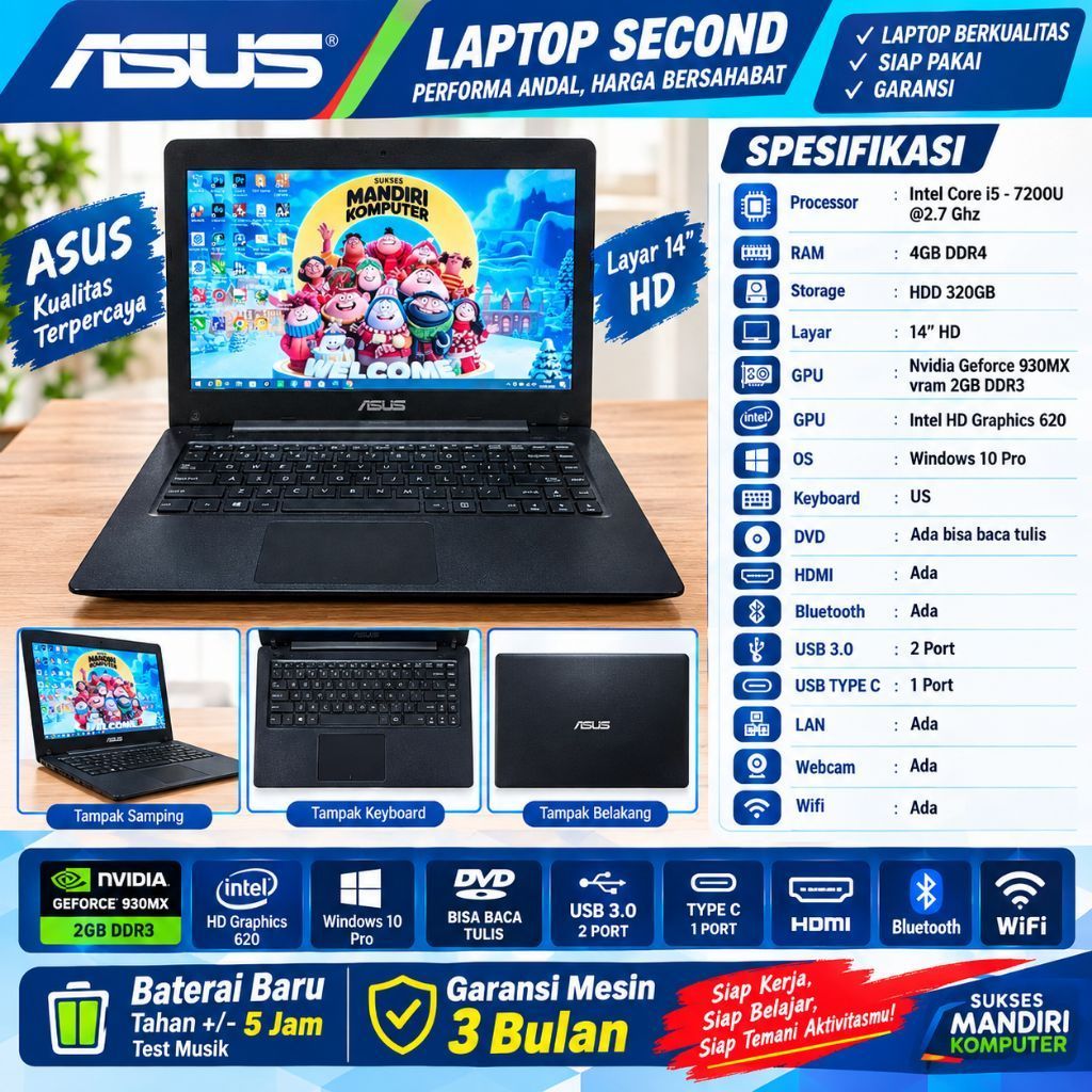 ASUS X456URK Core i5 Gen 7 – NVIDIA GeForce 930MX Laptop Gaming