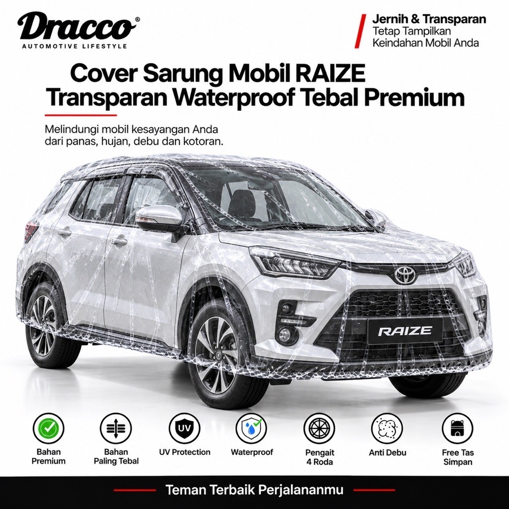 sarung mobil toyota raize transparan tebal waterproof dracco premium car cover aksesoris raize