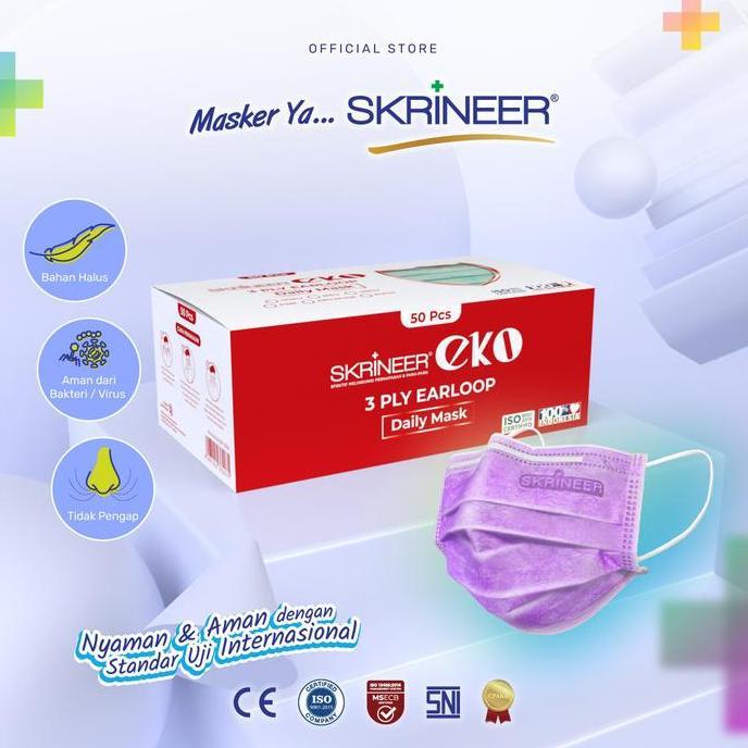 Jerr- Skrineer Masker Earloop Eko 3Ply 50 Pcs Color