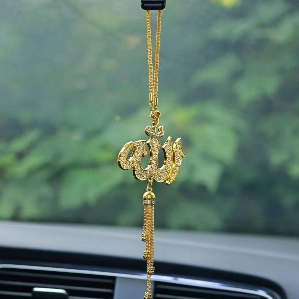 Gantungan Spion Mobil Kaligrafi Allah-Muhammad Lapis Emas Aksesoris Dekorasi Mobil Gantungan Spion L