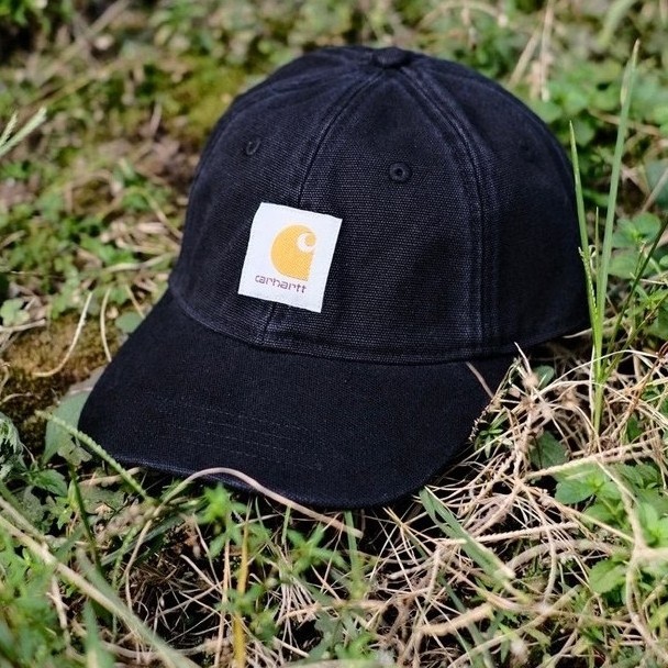 Topi Carhartt WIP Canvas 6-Panel Cap Black White Stone Washed - Original 100%