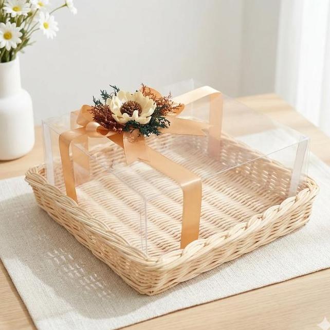 Nampan Rotan Kotak Mika Nampan Hantaran Nampan Kue Mika 30 25 Cm Bunga Rustic C