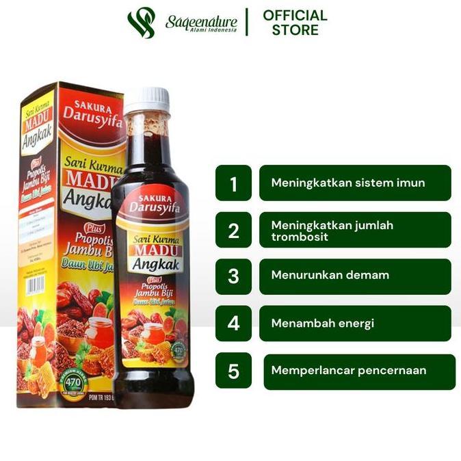 Stronghold- Saqeenature Sari Kurma Madu Angkak Plus Daun Ubi Jalar 470 Gram Suplemen Herbal Cair Bpo