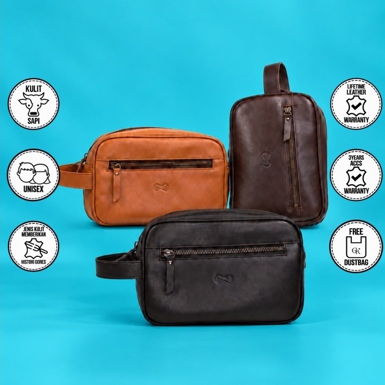 GK Janu Double Pouch - Pouch Kulit Asli Pria / Doppkit Kulit Pria / Handbag Kulit Pria