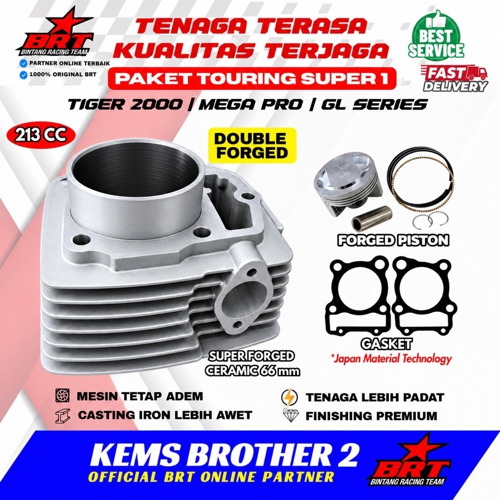 PAKET BLOK BRT TIGER PLUS PISTON 66 CERAMIK FORGED ORIGINAL BRT