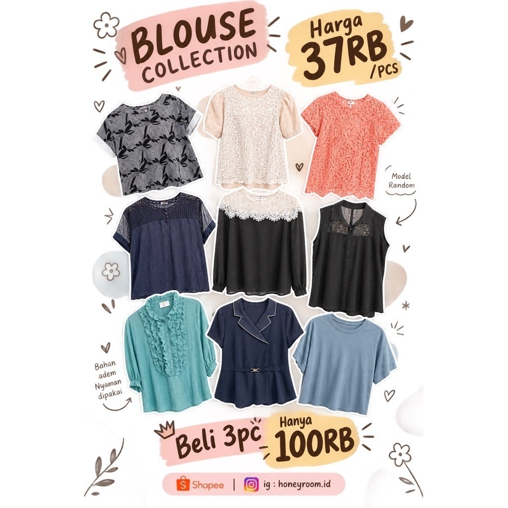 Kemeja Blouse Katun Wanita Casual Formal Reseller Baju Butik Import Sale