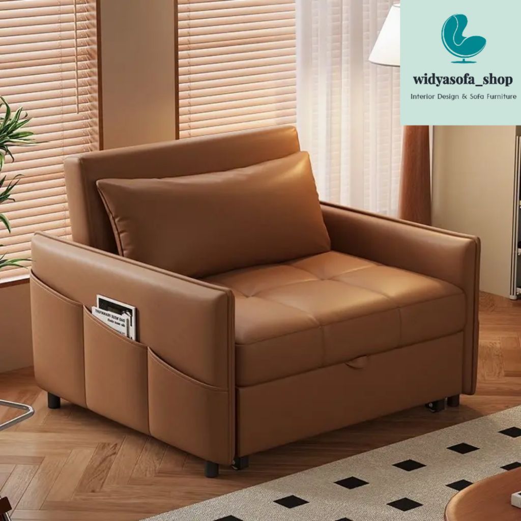 Sofa Bed Single Kulit Minimalis / Sofa Tempat Tidur Modern Berkualitas