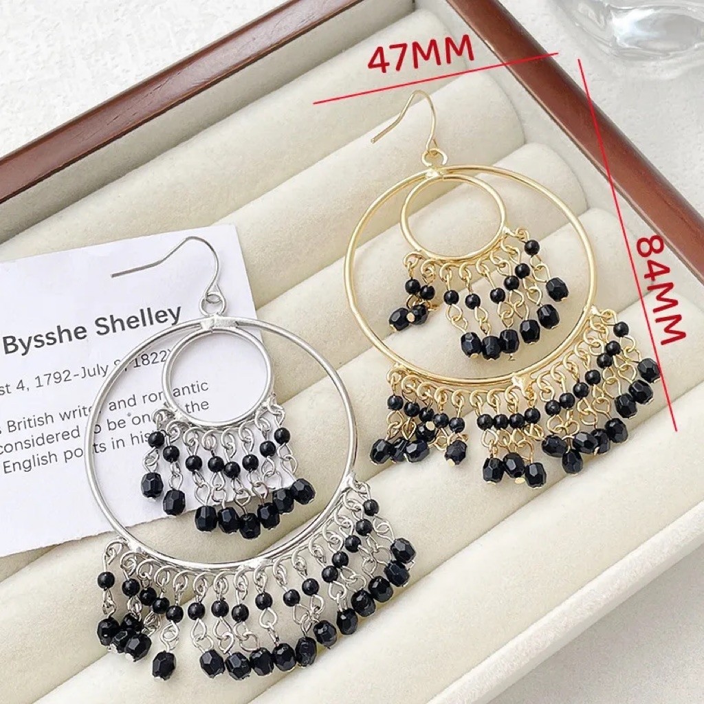 Anting Multilayer Etnik Bulat Round Gold Silver Pompom Bead Vintage Fashion Korea India Bali Rumbai 