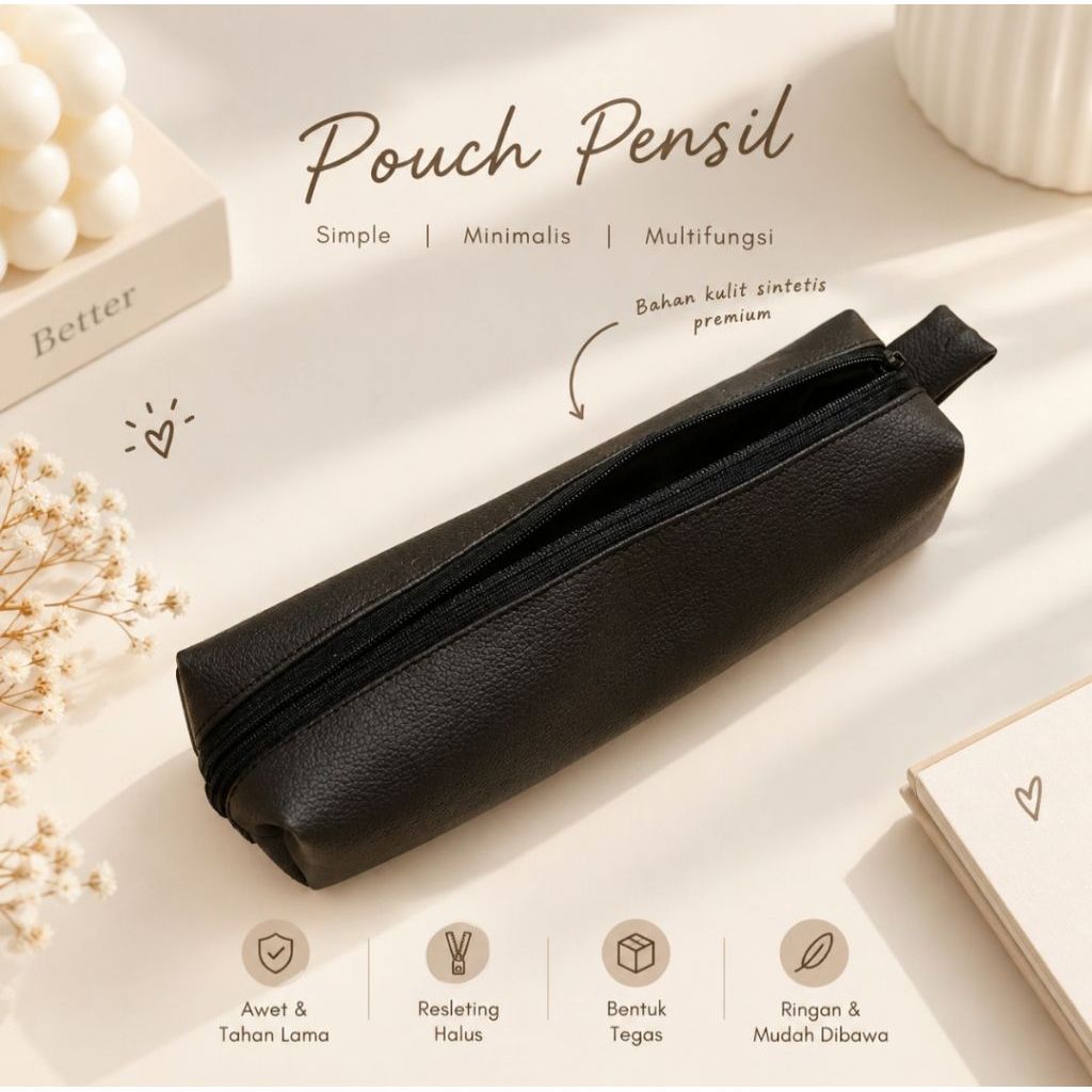 MOINELLE Kotak pensil Tempat Pensil Aesthetic Waterproof Warna Hitam / Tempat Pensil Aesthetic
