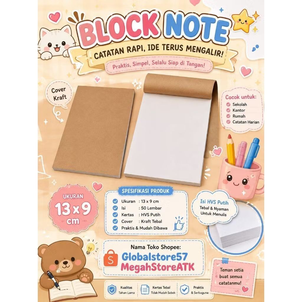 MJ BLOCK NOTE POLOS ISI 10 BUKU / NOTES KECIL