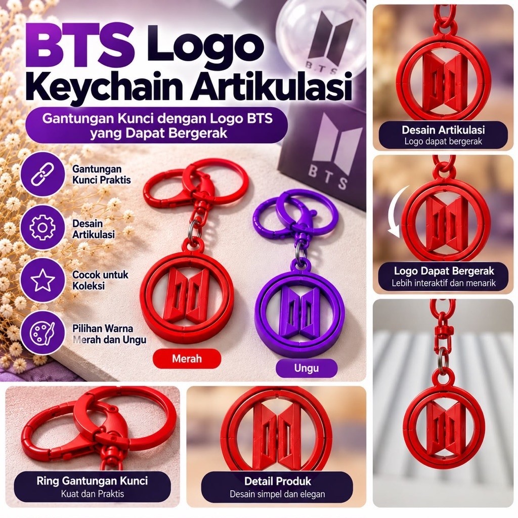 BTS Logo Keychain Artikulasi – Gantungan Kunci Logo BTS Bergerak