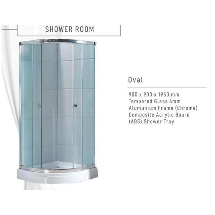 Shower box Renovo oval + shower tray uk. 90x90x1950 mm-Tempered glass